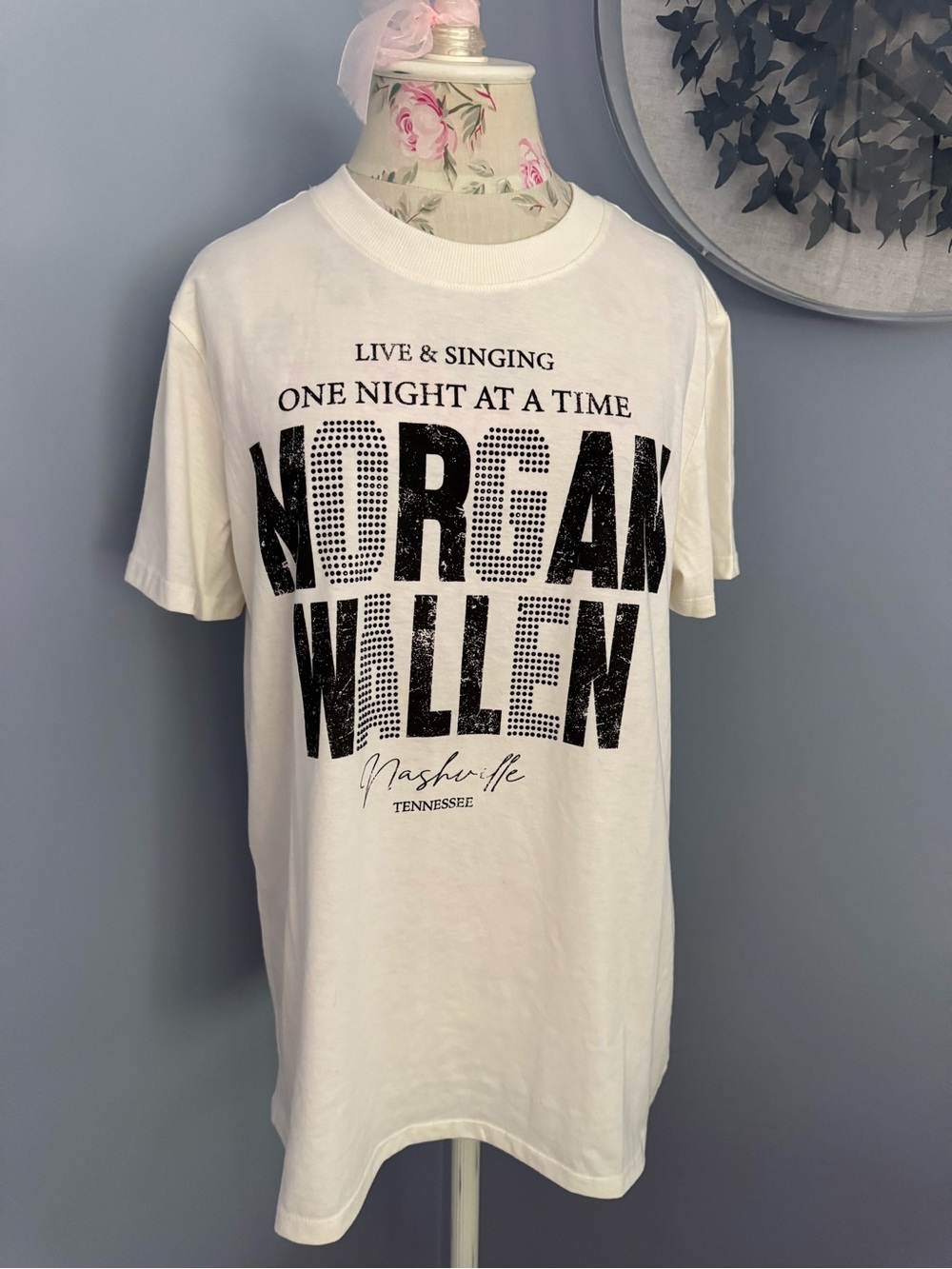 Morgan Wallen Graphic Tee with Black Text and Rhinestones